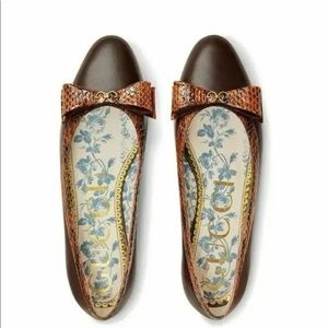 NWT Gucci Snakeskin Trim Bow Flats